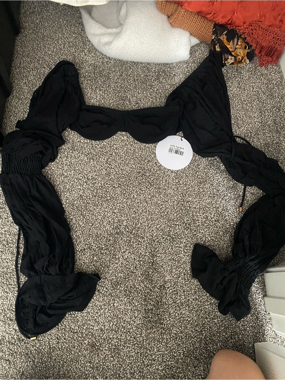 Black and White Women's Puff Sleeve Crop Top